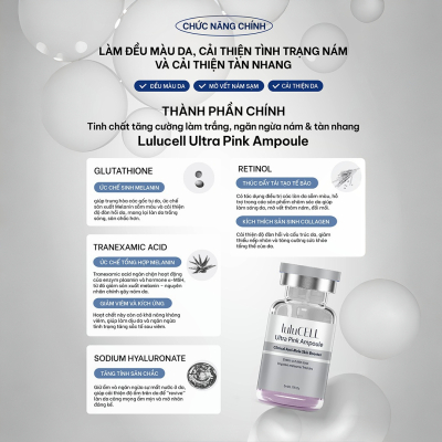 Meso trắng da, trị nám Lulucell Ultra Pink Ampoule 5mlx5- Hộp 